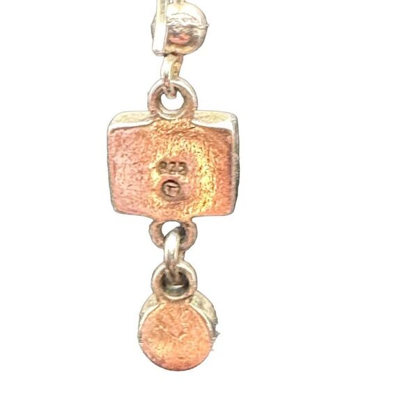 Sterling Silver Dangle Earrings Square Black Onyx with dangle faux pearl cabocho - Picture 6 of 11